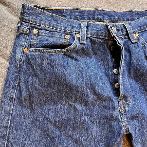 Levis 501 Jeans Mens 34x34 Blue Straight Leg Button Fly Retro Red Tag Workwear - Picture 4 of 10